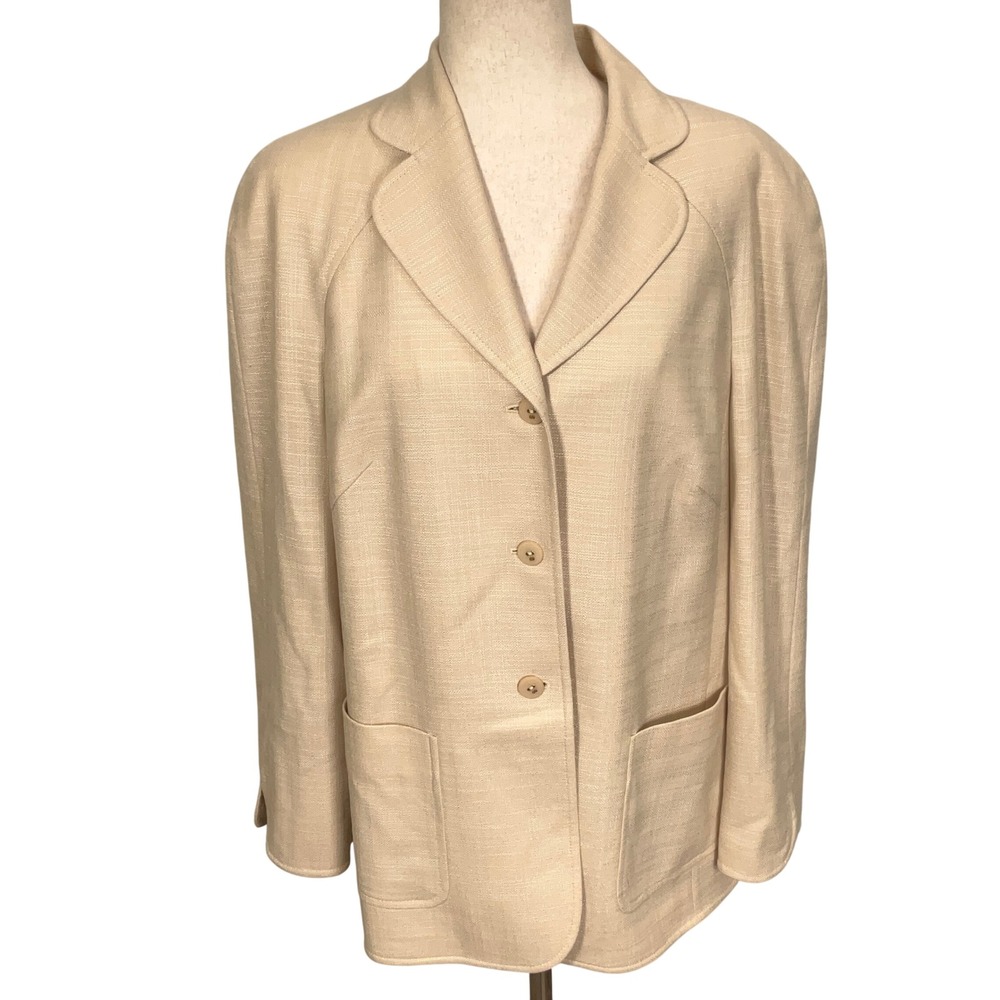 Escada Blazer Women 44/XL Beige Luxury Minimalist Neutral Careerwear Silk Wool